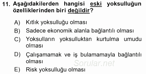 Çevre Sosyolojisi 2016 - 2017 Dönem Sonu Sınavı 11.Soru