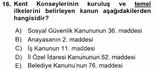 Çevre Sosyolojisi 2016 - 2017 Dönem Sonu Sınavı 16.Soru