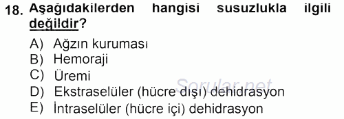 Temel Veteriner Fizyoloji 2013 - 2014 Tek Ders Sınavı 18.Soru