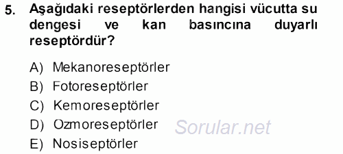 Temel Veteriner Fizyoloji 2013 - 2014 Tek Ders Sınavı 5.Soru