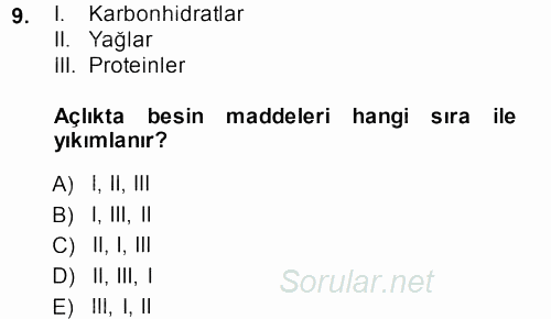 Temel Veteriner Fizyoloji 2013 - 2014 Tek Ders Sınavı 9.Soru