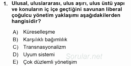 Uluslararası İlişkiler Kuramları 2 2016 - 2017 Dönem Sonu Sınavı 1.Soru