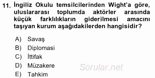 Uluslararası İlişkiler Kuramları 2 2016 - 2017 Dönem Sonu Sınavı 11.Soru