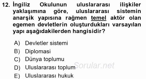 Uluslararası İlişkiler Kuramları 2 2016 - 2017 Dönem Sonu Sınavı 12.Soru