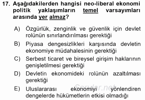 Uluslararası İlişkiler Kuramları 2 2016 - 2017 Dönem Sonu Sınavı 17.Soru