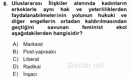 Uluslararası İlişkiler Kuramları 2 2016 - 2017 Dönem Sonu Sınavı 8.Soru