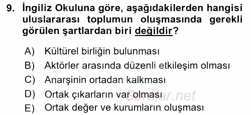 Uluslararası İlişkiler Kuramları 2 2016 - 2017 Dönem Sonu Sınavı 9.Soru