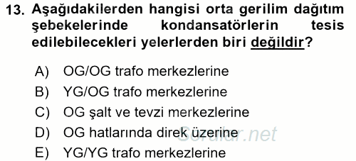 Elektrik Enerjisi İletimi ve Dağıtımı 2015 - 2016 Tek Ders Sınavı 13.Soru