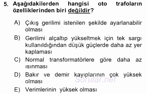 Elektrik Enerjisi İletimi ve Dağıtımı 2015 - 2016 Tek Ders Sınavı 5.Soru