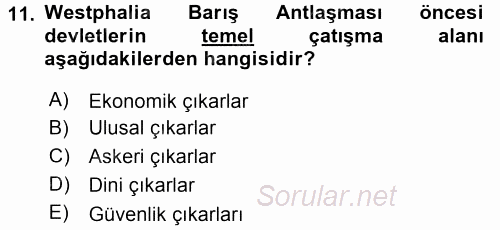 Uluslararası İlişkilere Giriş 2015 - 2016 Ara Sınavı 11.Soru