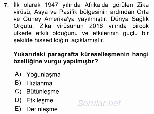 Uluslararası İlişkilere Giriş 2015 - 2016 Ara Sınavı 7.Soru