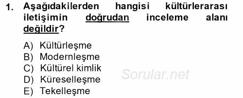 Kültürlerarası İletişim 2014 - 2015 Dönem Sonu Sınavı 1.Soru