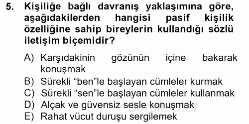 Kültürlerarası İletişim 2014 - 2015 Dönem Sonu Sınavı 5.Soru