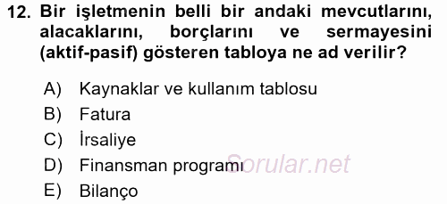 Hayvancılık Ekonomisi 2017 - 2018 Dönem Sonu Sınavı 12.Soru