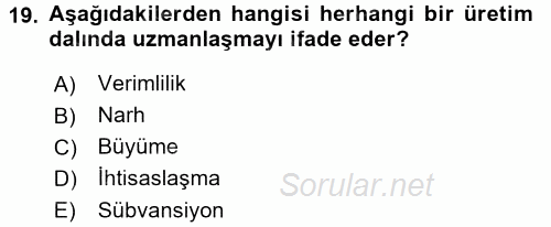 Hayvancılık Ekonomisi 2017 - 2018 Dönem Sonu Sınavı 19.Soru