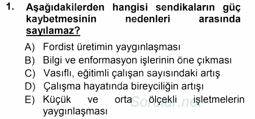 Çalışma Sosyolojisi 2012 - 2013 Ara Sınavı 1.Soru