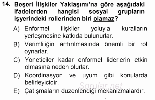 Çalışma Sosyolojisi 2012 - 2013 Ara Sınavı 14.Soru