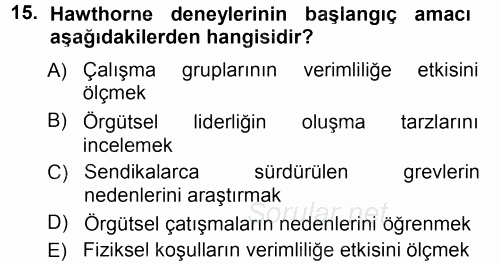 Çalışma Sosyolojisi 2012 - 2013 Ara Sınavı 15.Soru