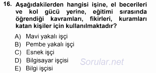 Çalışma Sosyolojisi 2012 - 2013 Ara Sınavı 16.Soru