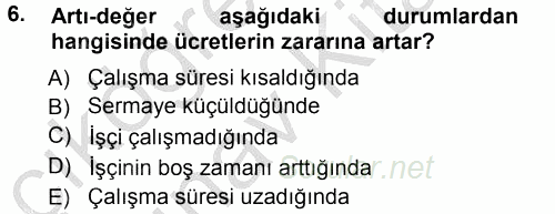 Çalışma Sosyolojisi 2012 - 2013 Ara Sınavı 6.Soru