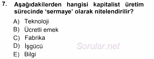 Çalışma Sosyolojisi 2012 - 2013 Ara Sınavı 7.Soru