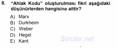 Çalışma Sosyolojisi 2012 - 2013 Ara Sınavı 8.Soru