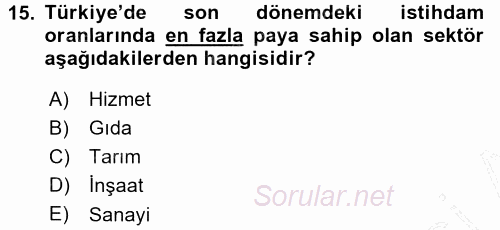 Türkiye´nin Toplumsal Yapısı 2015 - 2016 Dönem Sonu Sınavı 15.Soru