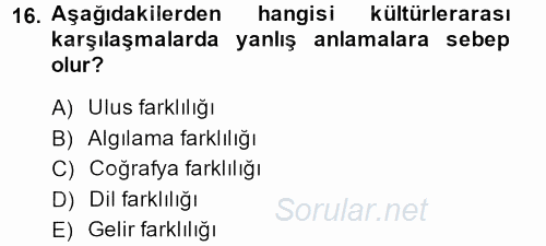 Kültürlerarası İletişim 2013 - 2014 Ara Sınavı 16.Soru