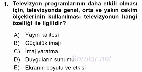 Radyo ve Televizyonda Program Yapımı 2016 - 2017 Dönem Sonu Sınavı 1.Soru