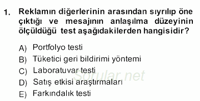 Marka İletişim Kampanyaları 2013 - 2014 Ara Sınavı 1.Soru