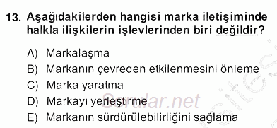 Marka İletişim Kampanyaları 2013 - 2014 Ara Sınavı 13.Soru