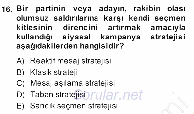 Marka İletişim Kampanyaları 2013 - 2014 Ara Sınavı 16.Soru