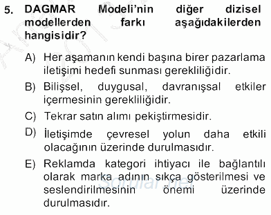 Marka İletişim Kampanyaları 2013 - 2014 Ara Sınavı 5.Soru