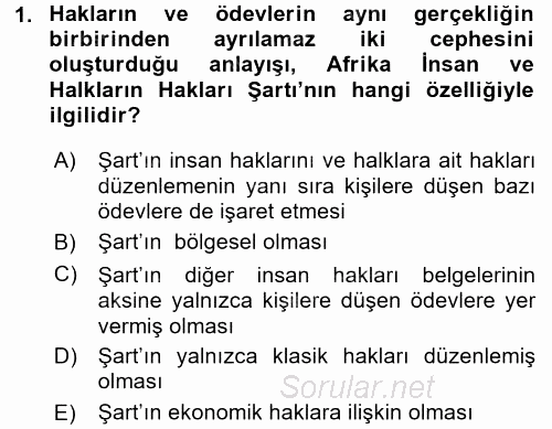 Temel İnsan Hakları Bilgisi 2 2015 - 2016 Dönem Sonu Sınavı 1.Soru