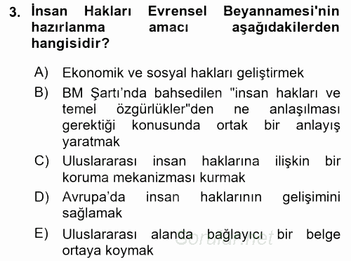 Temel İnsan Hakları Bilgisi 2 2015 - 2016 Dönem Sonu Sınavı 3.Soru