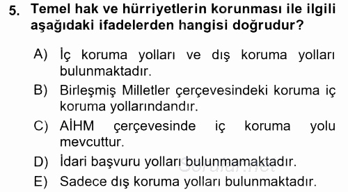 Temel İnsan Hakları Bilgisi 2 2015 - 2016 Dönem Sonu Sınavı 5.Soru