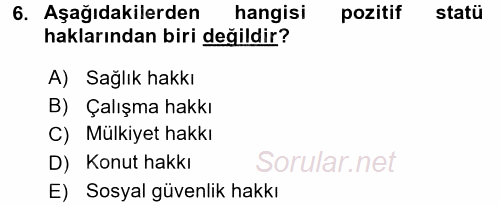 Temel İnsan Hakları Bilgisi 2 2015 - 2016 Dönem Sonu Sınavı 6.Soru