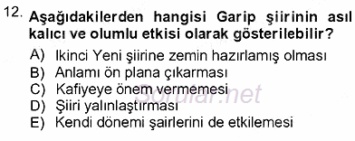 Cumhuriyet Dönemi Türk Şiiri 2012 - 2013 Ara Sınavı 12.Soru
