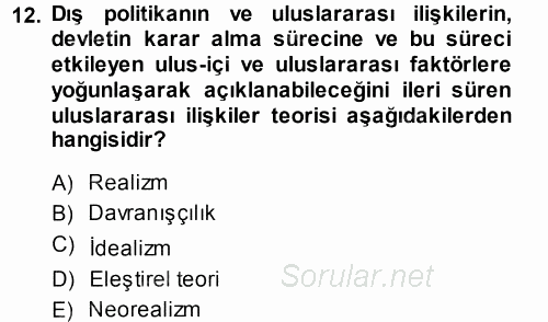 Amerikan Dış Politikası 2013 - 2014 Ara Sınavı 12.Soru