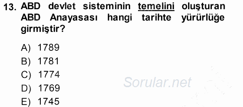 Amerikan Dış Politikası 2013 - 2014 Ara Sınavı 13.Soru