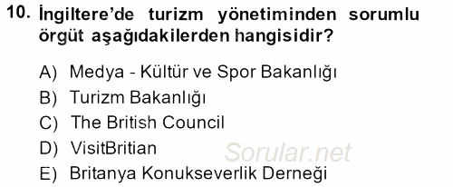 Kongre ve Etkinlik Yönetimi 2014 - 2015 Ara Sınavı 10.Soru