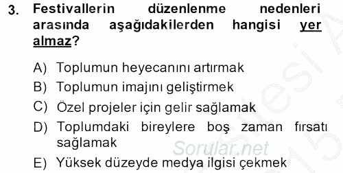 Kongre ve Etkinlik Yönetimi 2014 - 2015 Ara Sınavı 3.Soru