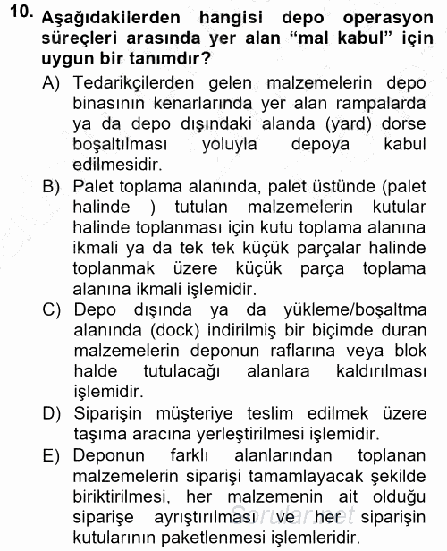 Uluslararası Lojistik 2012 - 2013 Dönem Sonu Sınavı 10.Soru