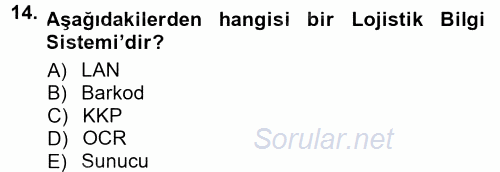 Uluslararası Lojistik 2012 - 2013 Dönem Sonu Sınavı 14.Soru