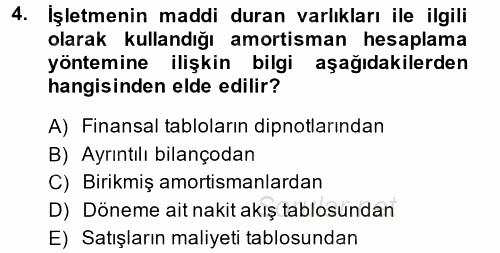 Finansal Tablolar Analizi 2013 - 2014 Ara Sınavı 4.Soru