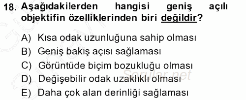Temel Fotoğrafçılık 2014 - 2015 Ara Sınavı 18.Soru