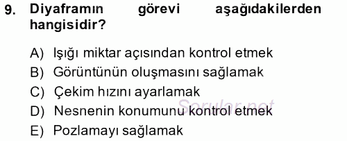 Temel Fotoğrafçılık 2014 - 2015 Ara Sınavı 9.Soru