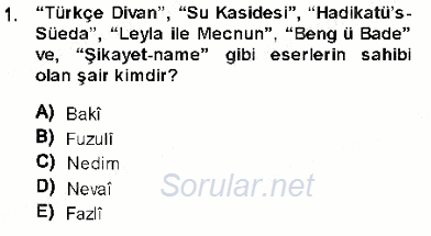 XVI-XIX. Yüzyıllar Türk Dili 2013 - 2014 Dönem Sonu Sınavı 1.Soru