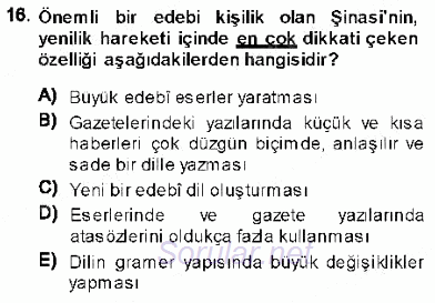 XVI-XIX. Yüzyıllar Türk Dili 2013 - 2014 Dönem Sonu Sınavı 16.Soru