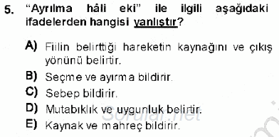 XVI-XIX. Yüzyıllar Türk Dili 2013 - 2014 Dönem Sonu Sınavı 5.Soru